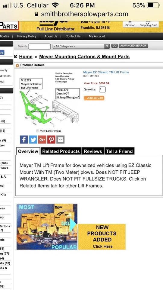 Jeep Cherokee Meyer  Plow Mounts - Image 4 of 4