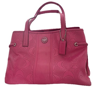 Coach SIS Perforated Leather Carryall Tote Bag Purse Watermelon