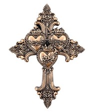 Sagrados Corazones/Jesús, María, José Acabado Bronce 8.75" Cruz, Nuevo #AB-101