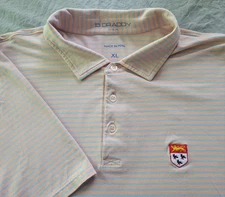 B Draddy XL Polo Shirt Mens Striped Tommy Canterbury Golf Course Logo Orange