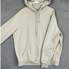 AllSaints Hoodie Mens Medium Tonal Logo Pullover Beige Sweatshirt Drawstring