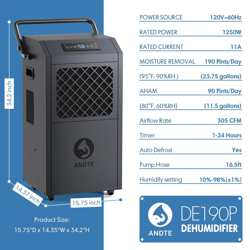 190 Pint Commercial Dehumidifier with Pump for 6500 Square Feet Heavy Duty Comme - Image 3 of 4