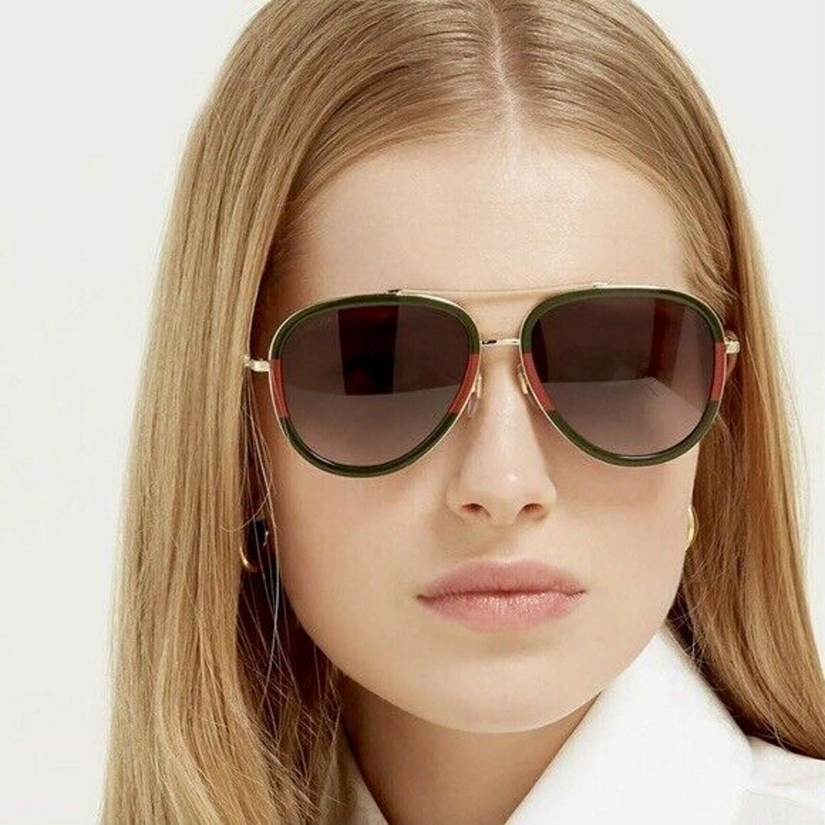 GUCCI GG0062S 003 Gold Green Red Grey Lens Women Aviator  display picture 2