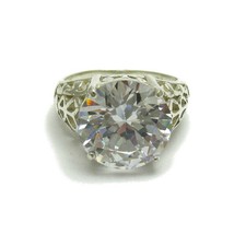 Sterling Silver Ring Solid 925 With 14mm Round Cubic Zirconia Handmade Empress