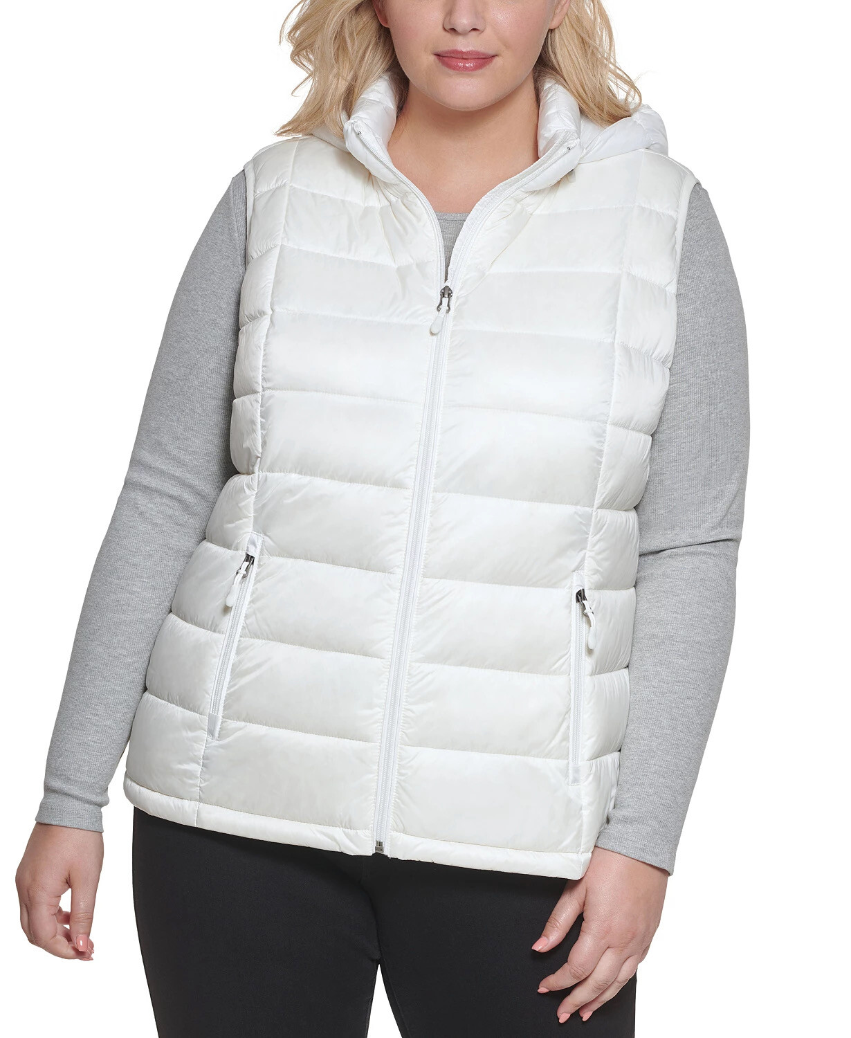 Charter Club Women's Plus Size Hooded Packable Puffer Vest, Created for Macy's - Cloud White - Size 2x