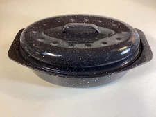 Granite Ware Black Speckled 13 Inch Covered Oval Roasting Pan with Lid
