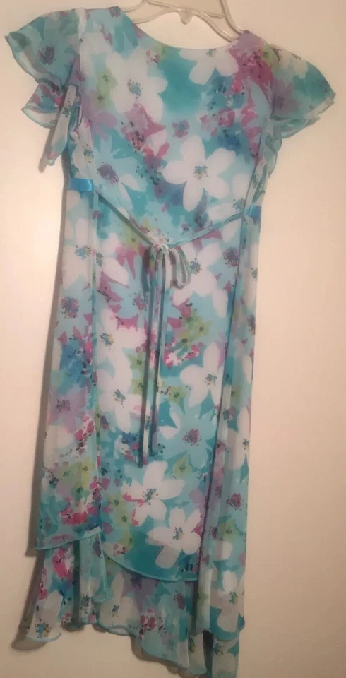 Amy Byer size 10 blue floral Asymmetrical dress With Detachable Necklace - Image 2 of 4