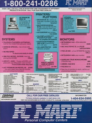 1987 PC Mart Personal Computer Centers Systems Printers Monitors Plotters Ad PC2