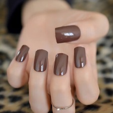 24 Medium Press on nails kit w glue hershey chocolate brown square fall