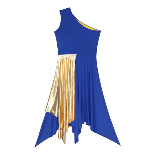 Womens One Shoulder Praise Dance Dress Liturgical Worship Tunic Overlay Dress - Picture 43 of 66