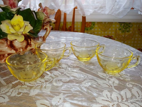 Vintage Depression Glass Cup Tea/Coffee, Jubilee, Yellow, Lancaster Glass Co.