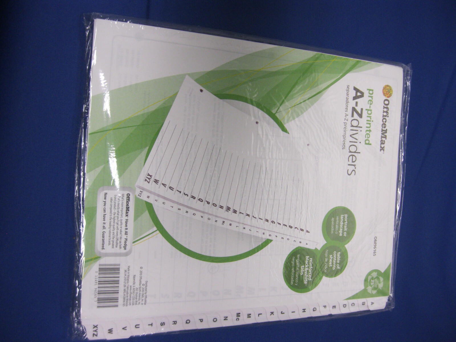 OfficeMax Preprinted AZ Tab 3ring Binder Dividers, White Tabs, 2