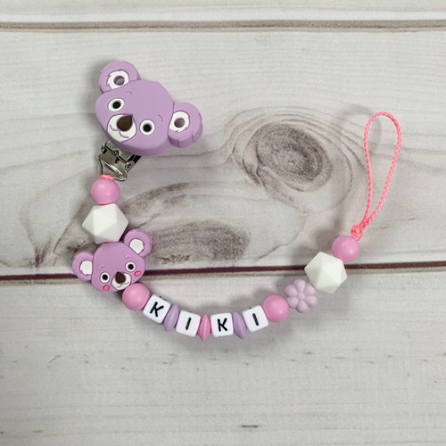 Catenella Ciuccio Fiocco Nuckelkette con Nome Silicone Rosa Bianco Lilla - 第 1/1 張圖片
