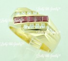 14k Yellow Gold Mens Ruby & Diamond ring Channel set — photo 2