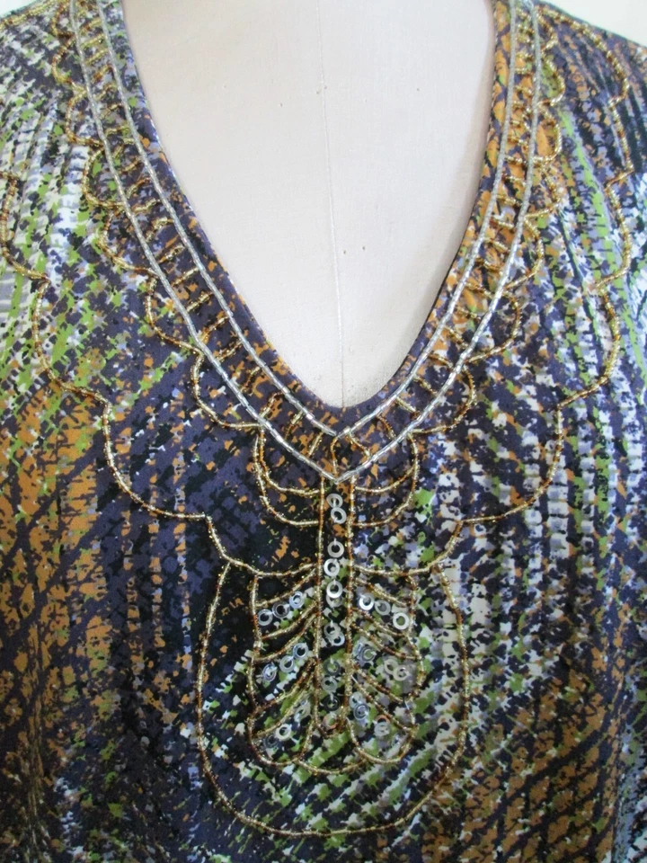 TÚNICA DANA BUCHMAN PÚRPURA MULTI L/S CUENTAS V-NK TALLA XL CARRERA/CAS ¡EXCELENTE ESTADO! WSHBL Foto 4 de 4