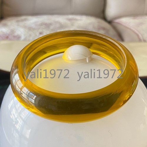 Certified Big Natural Glod Blue Amber Hand-Carved Wide Bangle Bracelet 66mm - Picture 2 of 9