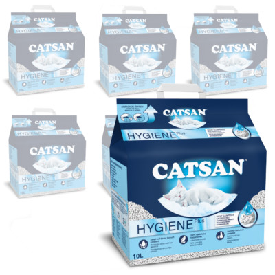 Catsan Hygiene Plus 6x10l Natürliche Bentonitstreu Klumpfrei für Katzen