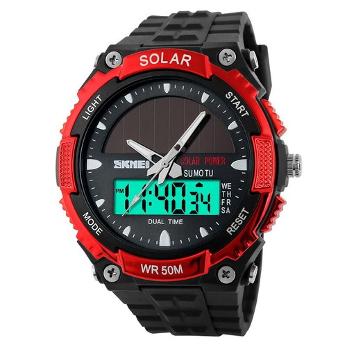 LED Analog Outdoor Backlight Chronograph Date Big Dial Male Solar Watch Sport - Picture 15 of 16