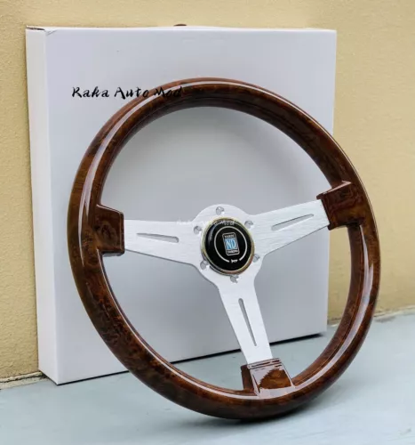 NARDI Classic 350mm Steering Wheel Mahogany Wood with Brushed Aluminum Finish - Picture 1 of 7