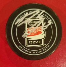 DANNY DEKEYSER SIGNED RED WINGS INAUGURAL LC ARENA 2017-18 SEASON GAME PUCK-COA