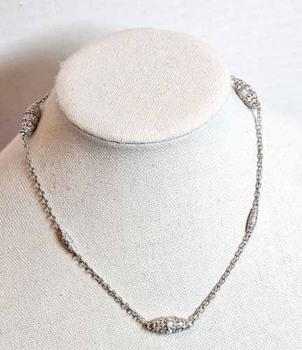 Judith Ripka Sterling Silver Filigree Bead CZ Station Necklace 17.5" - Picture 2 of 7