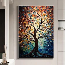 Colorful Tree of Life Wall Art Abstract Textured Tree Prints Fantasy Abstract...