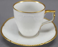 Rosenthal Floral Molded White & Gold Gilt Demitasse Cup & Saucer Circa 1950s