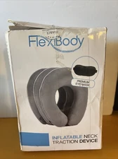 FlexiBody Inflatable Neck Traction Device Neck Pillow W/ Eyemask Open Box
