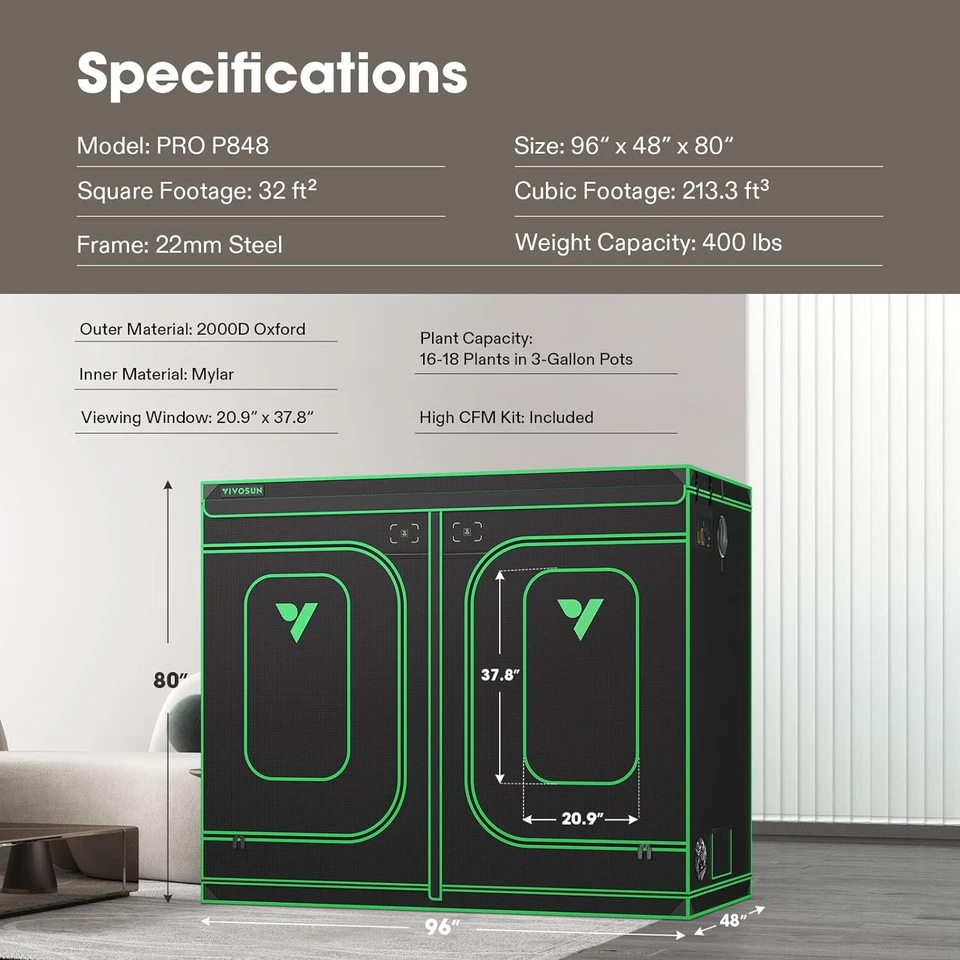 Tienda de cultivo avanzada VIVOSUN 2000D Oxford poste de 22 mm para plantación hidropónica de interior Foto 4 de 4