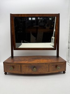 Antique Mahogany Bow Front Shaving Mirror Dresser Box w Drawers c1900