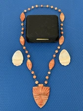Vintage 1970s Carved Lucite Hawaiian Tiki Necklace With Earrings And Case