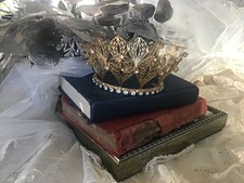 Vtg Small Rhinestone Gold Tiara MINI Crown for setting Around Hair
