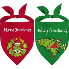 Christmas Dog Bandana, Double Sided 2 Pack Red Green Pets Bandana Triangle Bibs