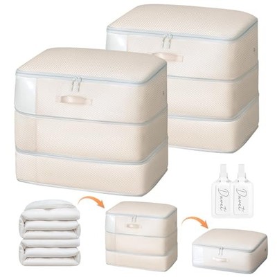 Comforter Storage Bag - Large Capacity Blanket Storage 2 Pack - 3-Layer Beige
