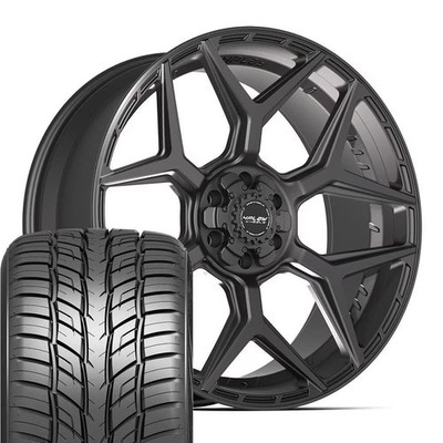 4P06 24x10 Black 4PLAY Rims & 295/35R24 UHP Tires Set 6X135 & 6X139.7 +18ET