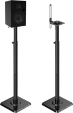 Black Alloy Steel Speaker Stands, Height Adjustable Bookshelf Speaker Stand Pair