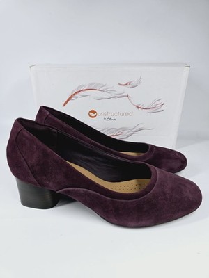 CLARKS UNSTRUKTURIERTE PUMPS SCHUHE UN COSMO STEP AUBERGINE WILDLEDER GRÖßE UK 7,5 E Weite