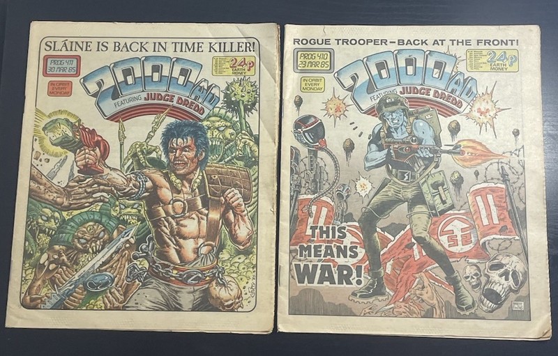 Vintage 2000 AD Judge Dredd Comic Lot of 2 Programs #410 & #411  1985 UK Graphic