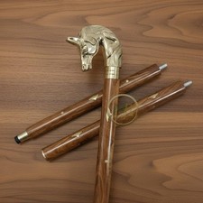 Handmade Horse Designer Head Brass Handle Wooden Walking Stick Foldable Style