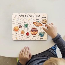 Wood Solar System Puzzle Kids Cognitive Astronomy Toy Preschool Eight Planets