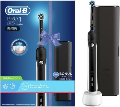 Oral-B PRO 1 750 Black Edition Zahnbürste   Drucksensor + Reiseetui