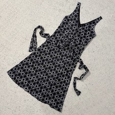 Mango Suit Y2K Circle Print Tie Dress Women XS Black Blue Midi