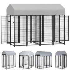 Pawhut Dog Cage Crate Pet Kennel House Metal Playpen Patio Shelter w/Roof