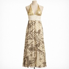 Alice + Olivia Y2K Fairy Silk Halter Maxi Dress Size S Gold Boho Festival Indie