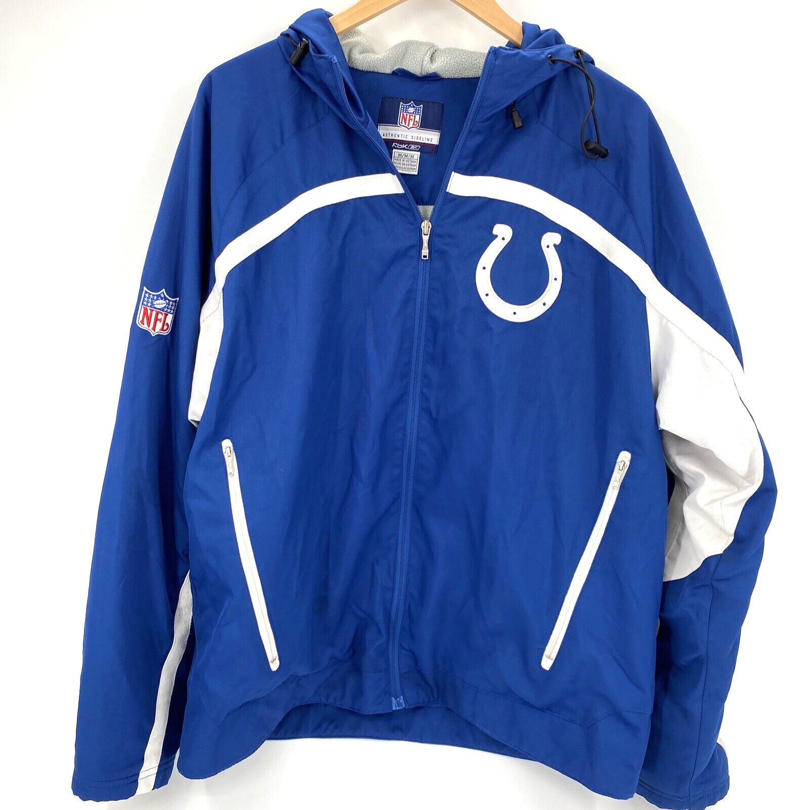 Indianapolis Colts Jacket Mens Medium Hooded Reebok NFL Authentic Sideline