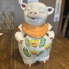 Vintage 1940's Shawnee Pottery Smiley Pig Cookie Jar Orange Scarf & Sunflowers