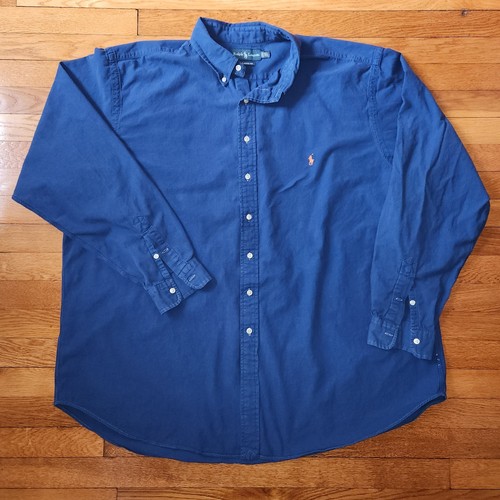 Ralph Lauren camicia abbottonata uomo 3XLT alta blu arancione pony manica lunga - Foto 1 di 8