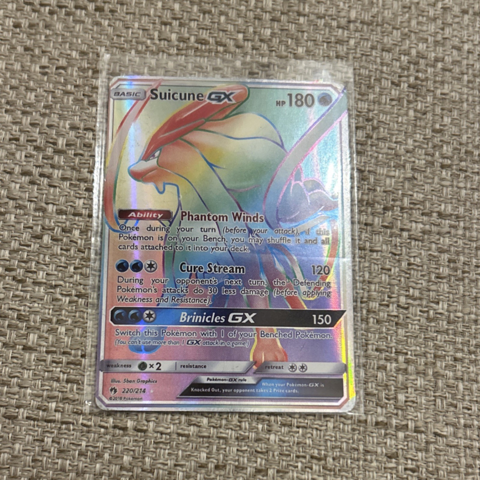 Pokémon Suicune GX Secret Rare Full Art Holo 220/214 Sm-Lost Thunder English