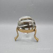Vintage Faceted Crystal Glass Ball Paperweight with Gold Stand Home Decoration