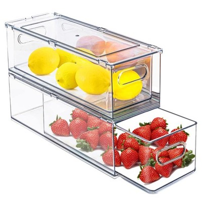 2 Pack Fridge Organizers And Storage With Pull Out Drawer Stackable Storage Draw